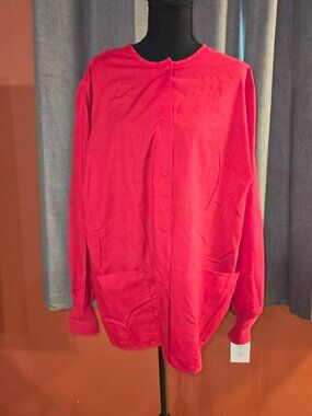 Life Women's Large Red Snap Front Scrub Jacket Warm-Up Cardigan